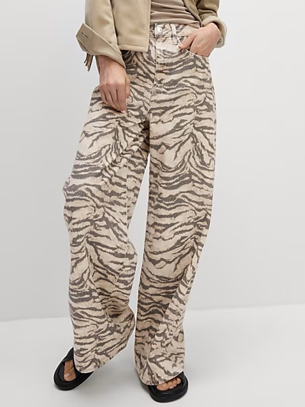 Marks & Spencer Beige and Taupe Zebra-Print Wide Leg Pants